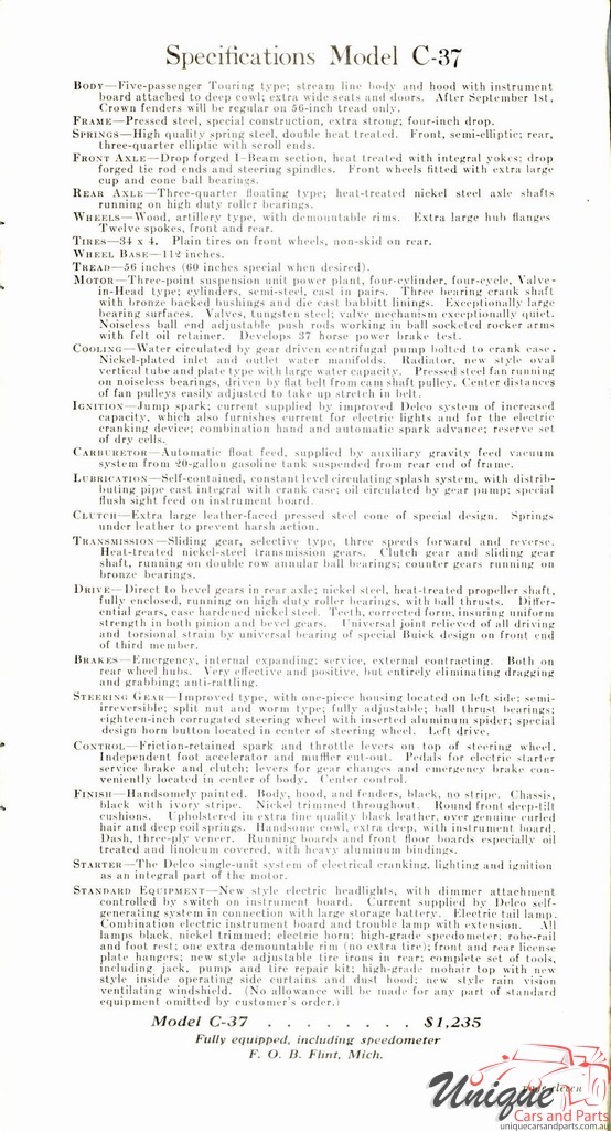 1915 Buick Specifications Folder Page 12